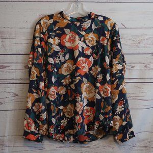 Allegra K floral button down tie neck blouse